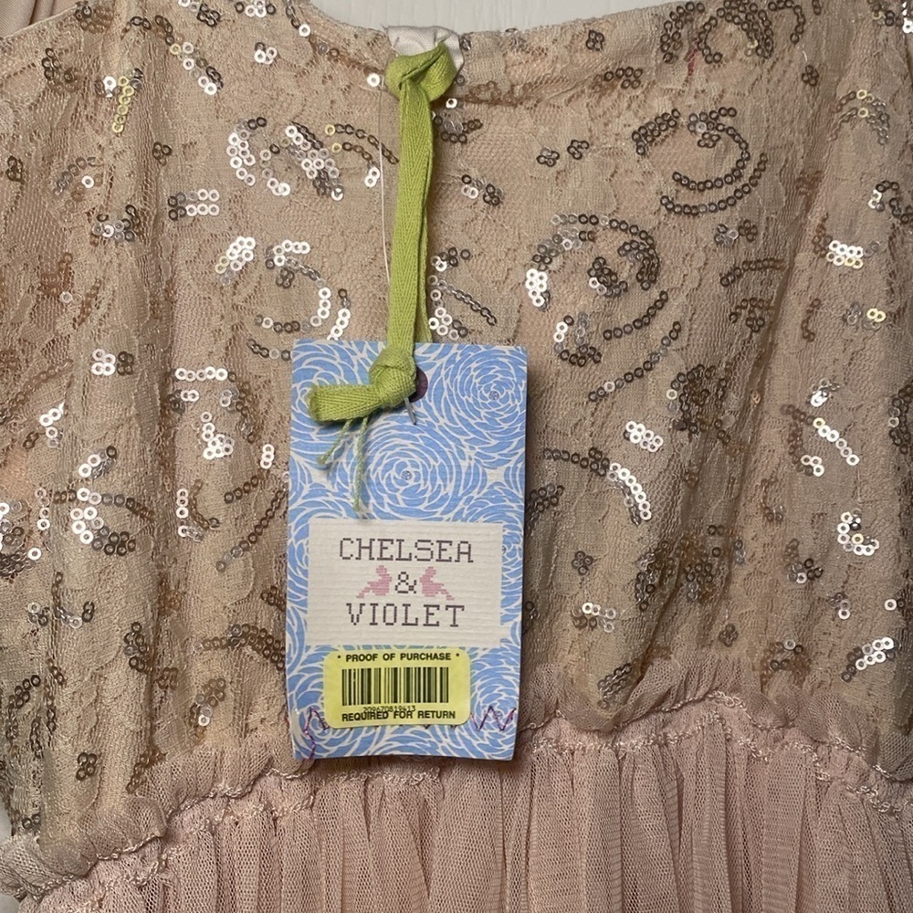 Chelsea & Violet Pink and Champagne Beige Tulle Party Mini Dress Size Large NWT - Picture 6 of 14